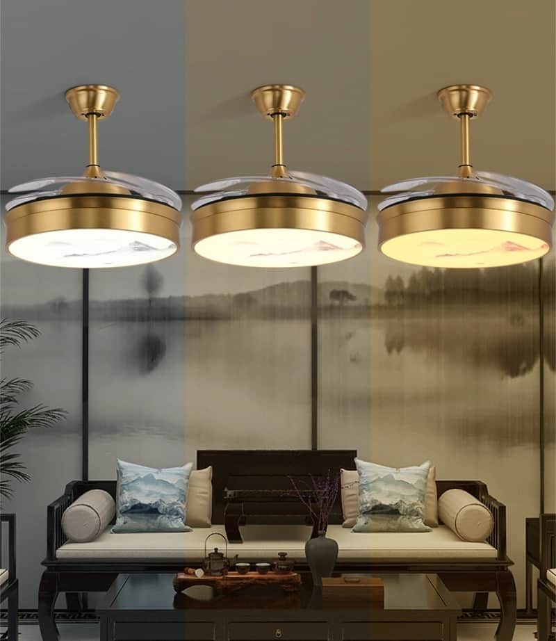 Đèn quạt trần giấu cánh hoa văn dãy núi hiện đại FS4010 10