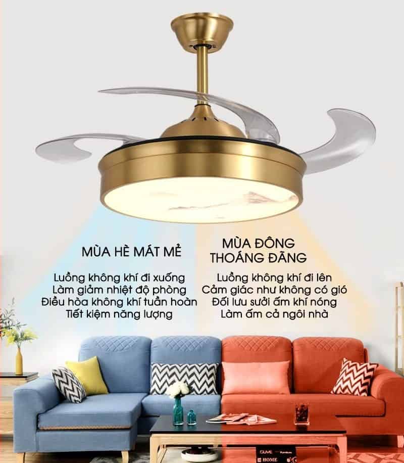Đèn quạt trần giấu cánh hoa văn dãy núi hiện đại FS4010 11