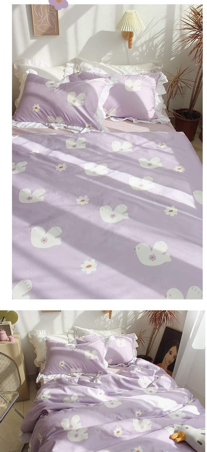 Bộ chăn ga vỏ gối màu tím pastel tươi mới MM5167 11