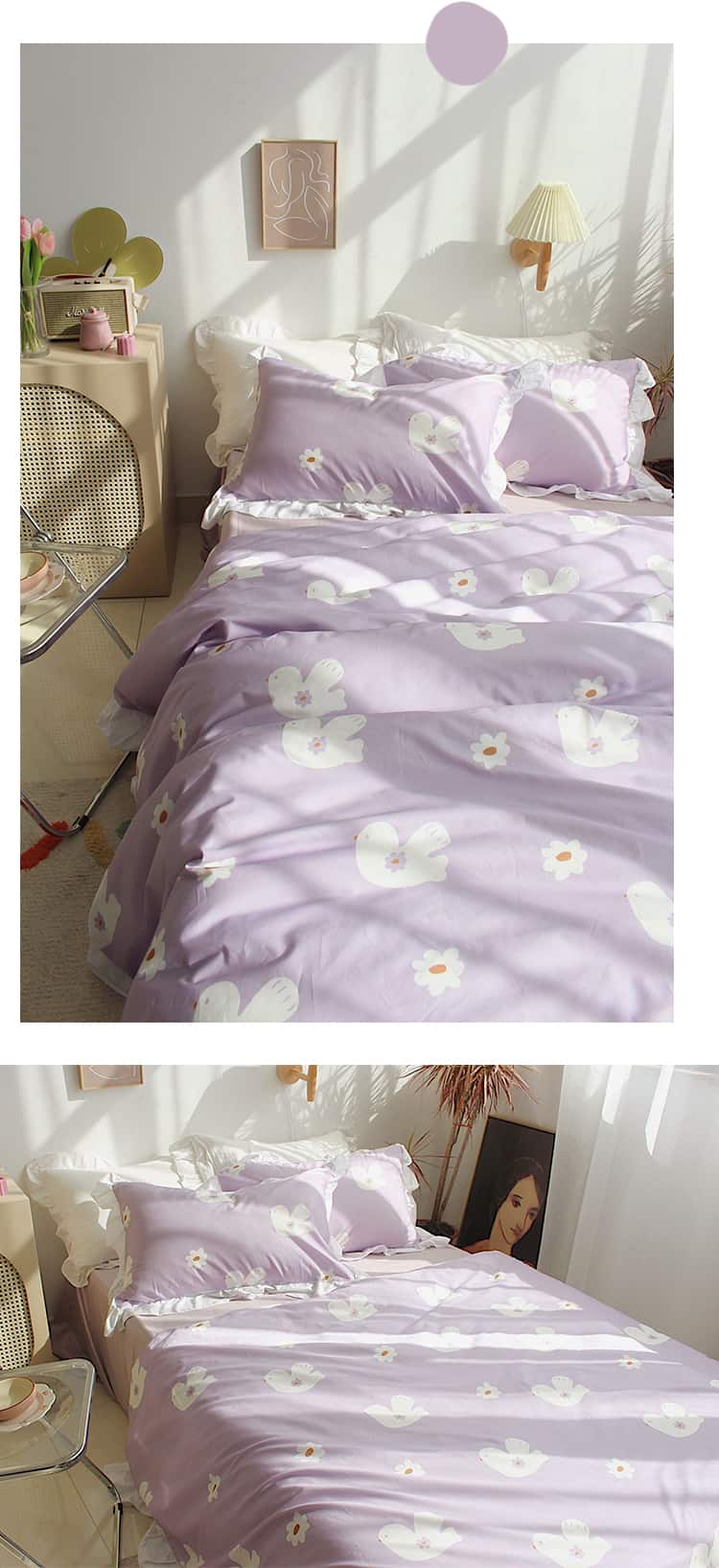 Bộ chăn ga vỏ gối màu tím pastel tươi mới MM5167 10