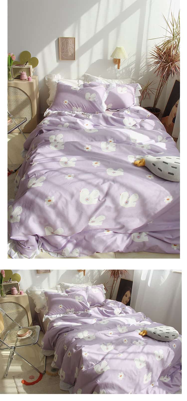 Bộ chăn ga vỏ gối màu tím pastel tươi mới MM5167 5