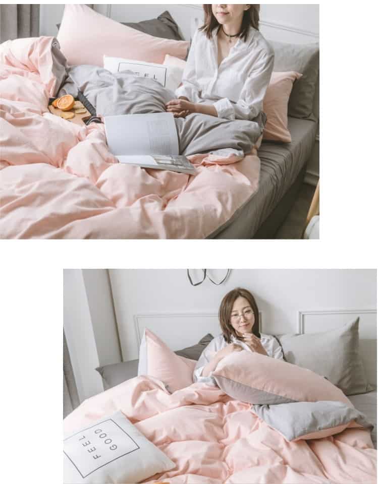 Bộ ga giường cotton màu hồng xám MM3607D 7