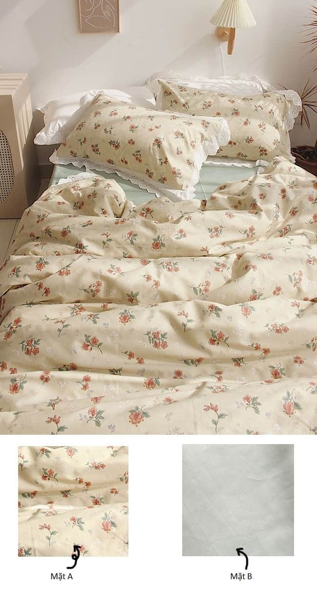 Bộ chăn ga gối cotton hoa lá mùa thu MM6724B 5