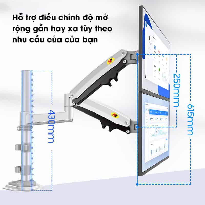 Giá treo 2 màn hình gắn bàn North Bayou H180 9