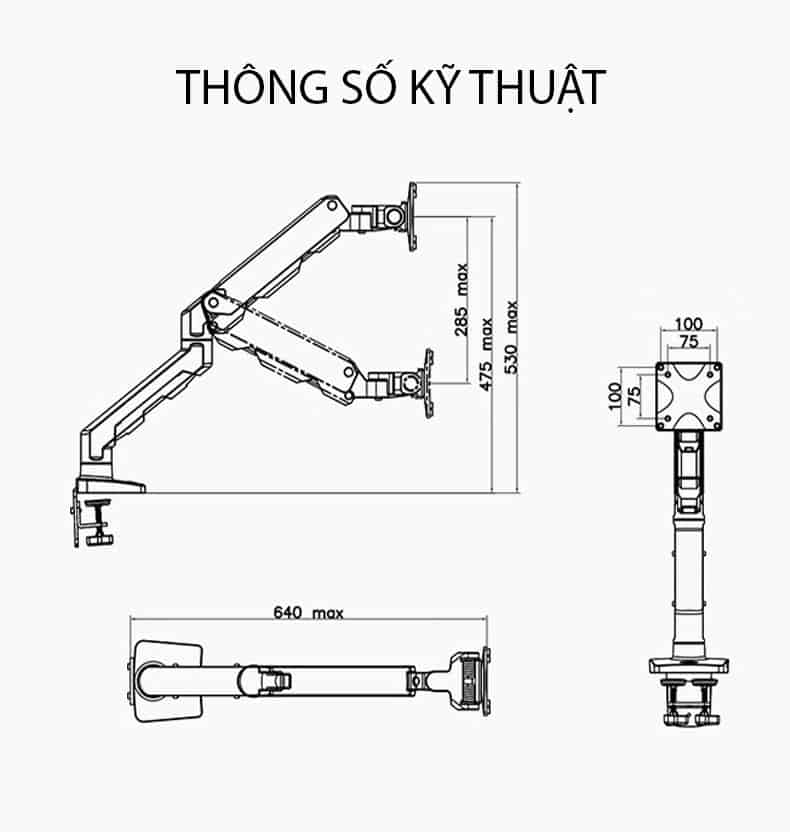 Giá treo màn hình máy tính gắn bàn North Bayou G50 13