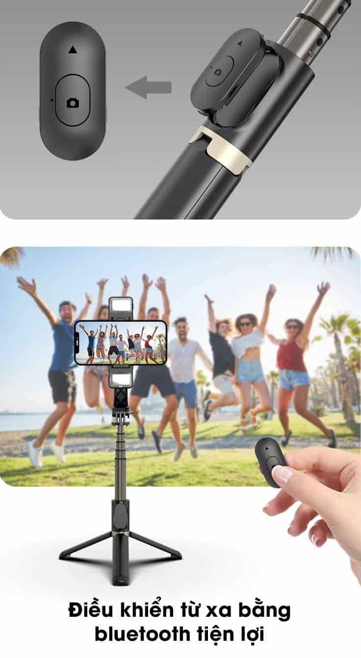 Gậy selfie chống rung điện thoại có đèn flash Q08D 9