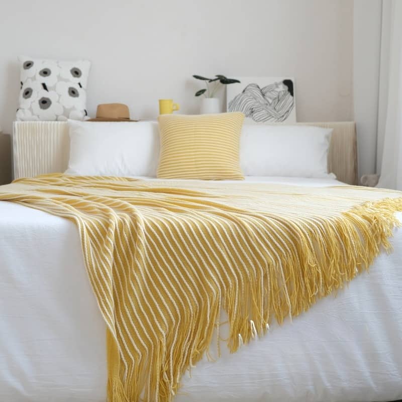 Khăn trải giường sọc trắng tối giản BMH1089 15