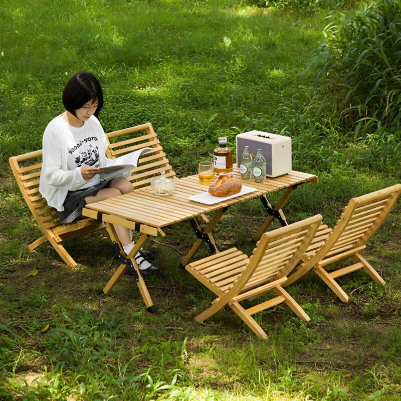 Bàn ghế dã ngoại gấp gọn bằng tre YS1109 1