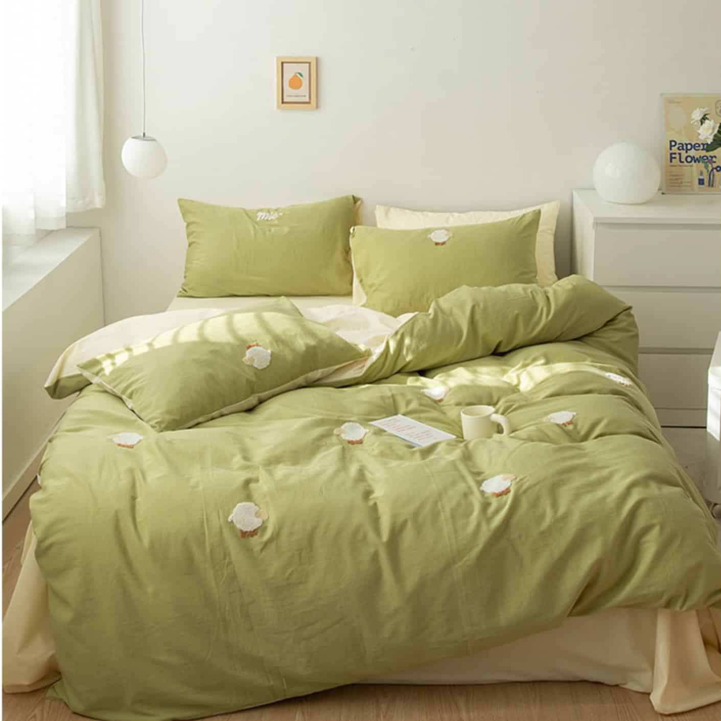 Bộ chăn ga giường cotton họa tiết ly trà sữa MM3043 14