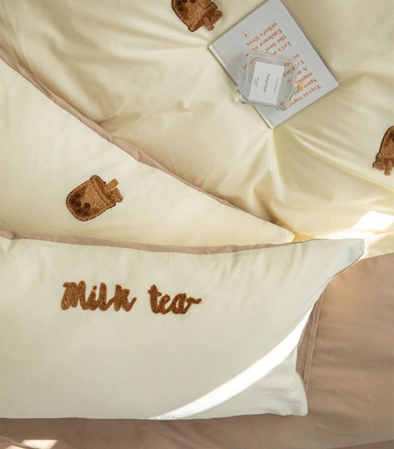 Bộ chăn ga giường cotton họa tiết ly trà sữa MM3043