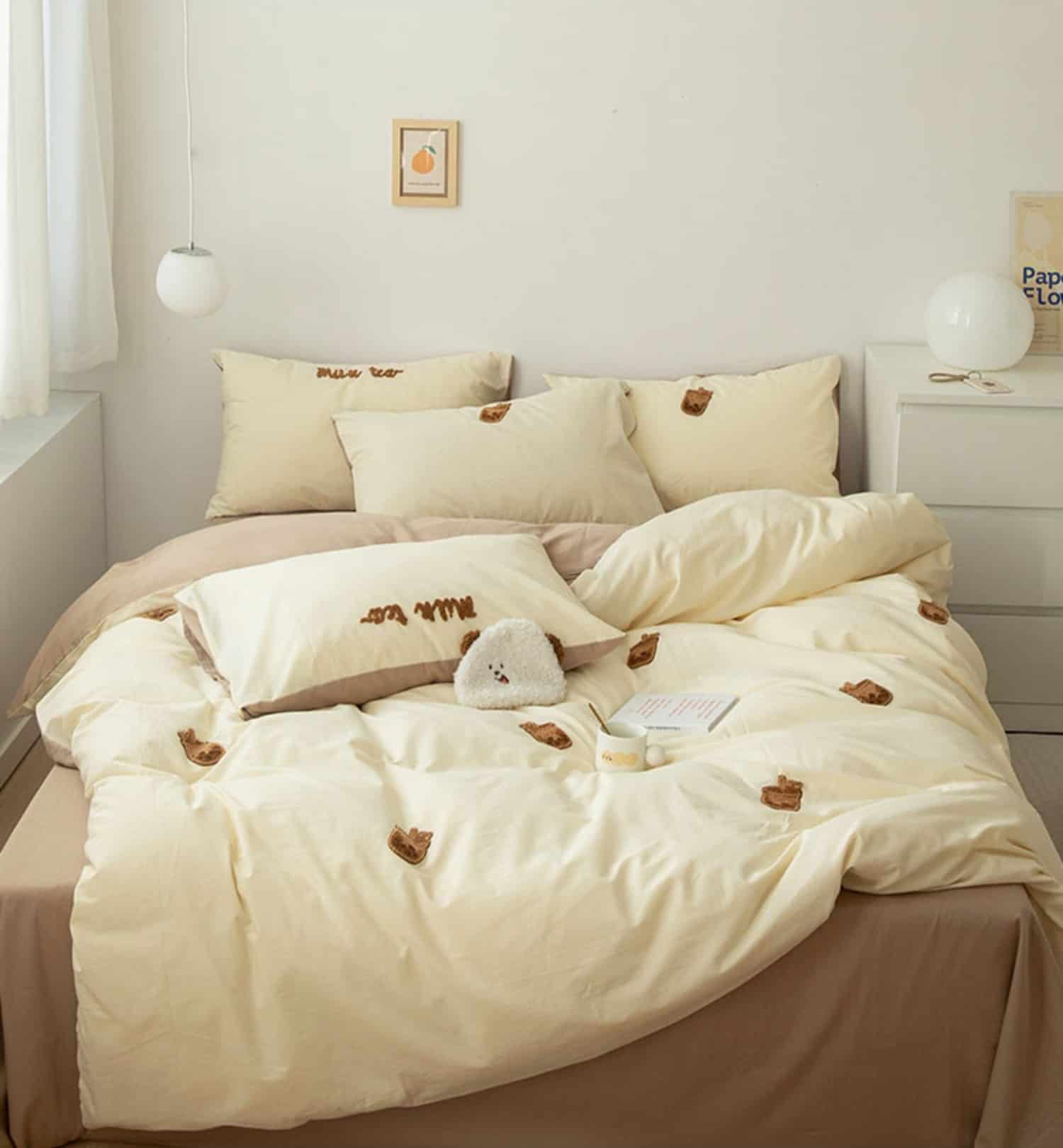 Bộ chăn ga giường cotton họa tiết ly trà sữa MM3043