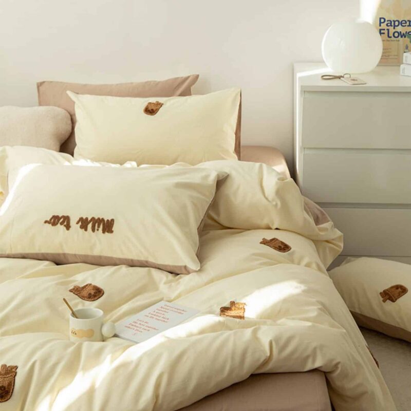 Bộ chăn ga giường cotton họa tiết ly trà sữa MM3043