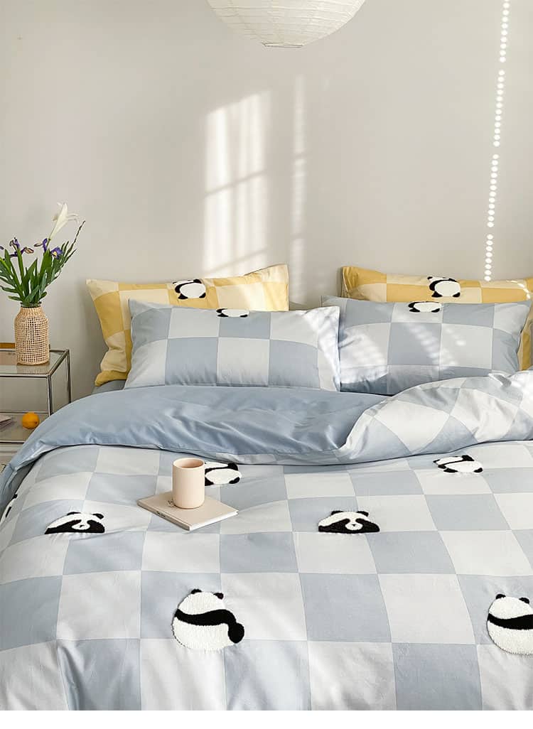 Bộ chăn ga giường gấu Panda kẻ caro MM3540 12