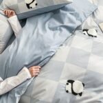 Bộ chăn ga giường gấu panda kẻ caro MM3540