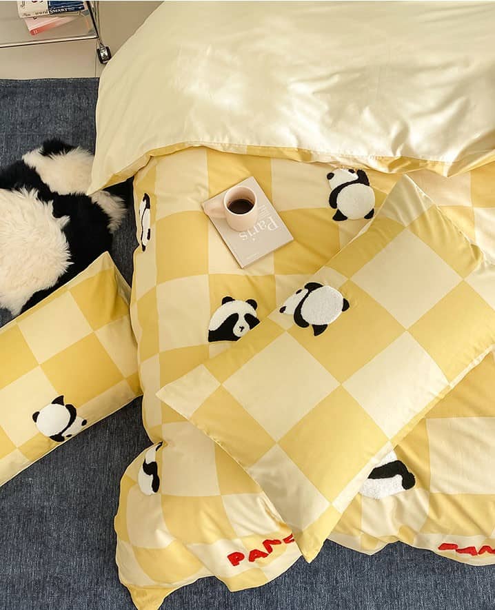 Bộ chăn ga giường gấu Panda kẻ caro MM3540 7