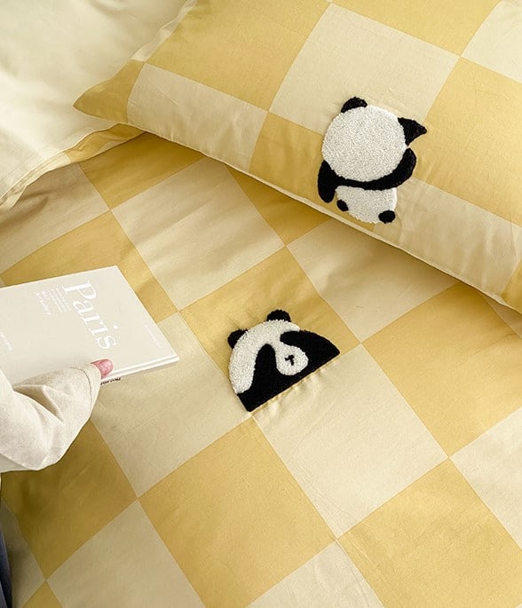 Bộ chăn ga giường gấu Panda kẻ caro MM3540 8