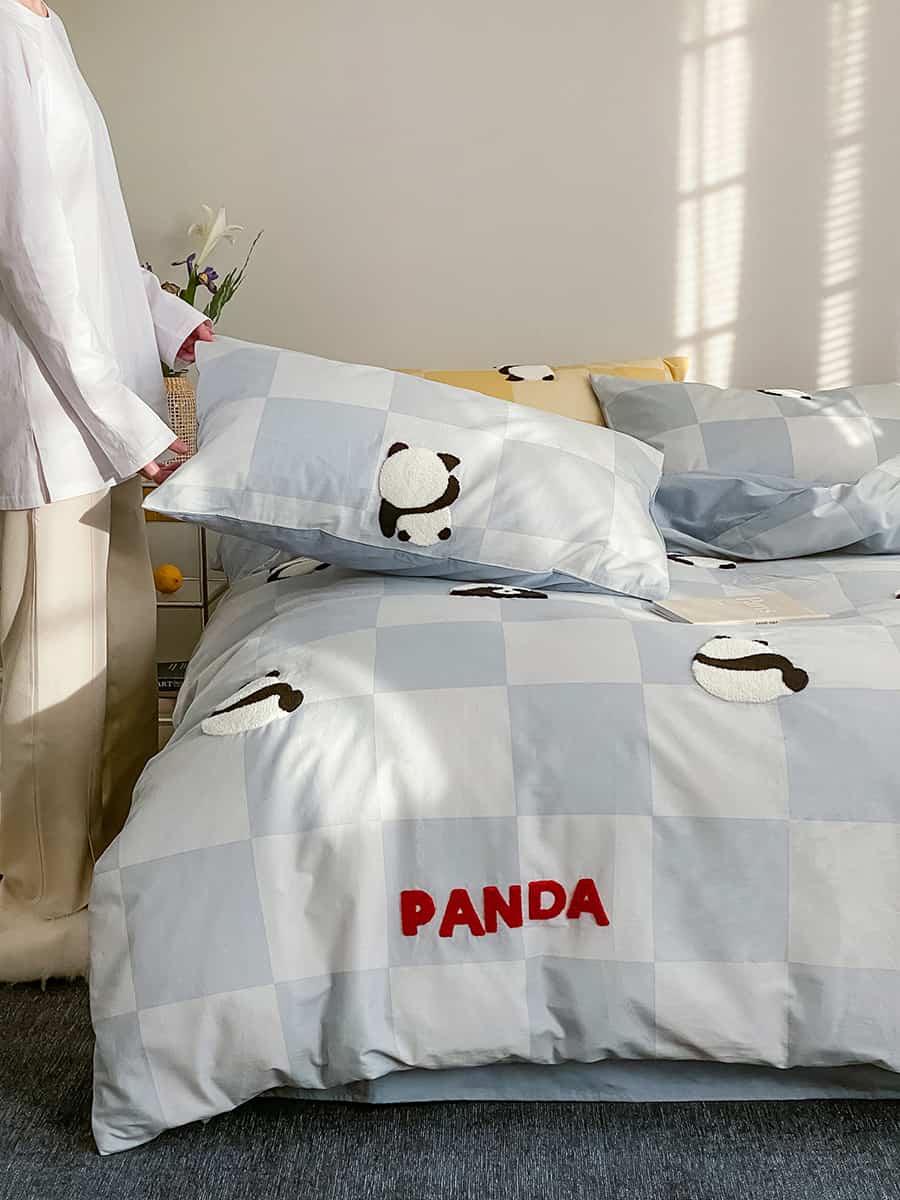 Bộ chăn ga giường gấu Panda kẻ caro MM3540 11