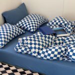Bộ chăn ga vỏ gối cotton dệt kim kẻ caro MM2329