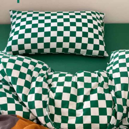 Bộ chăn ga vỏ gối cotton dệt kim kẻ caro MM2329