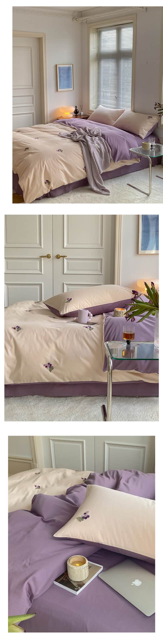 Bộ ga giường cotton họa tiết hoa thêu nổi MM5545 16