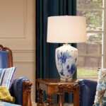 Đèn để bàn đầu giường gốm sứ hoa văn vẽ tay RX222