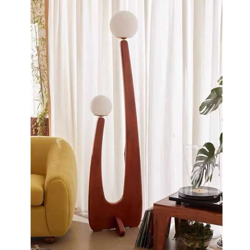 Đèn sàn trang trí bằng gỗ 2 đầu bóng độc đáo HX2115 3