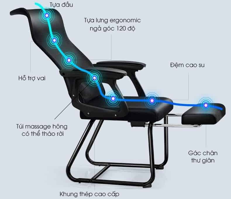 Ghế văn phòng ngả lưng gác chân massage hông YH3874 6