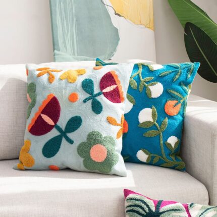 Gối tựa sofa lông nhung hoa nở bốn mùa PCH2496