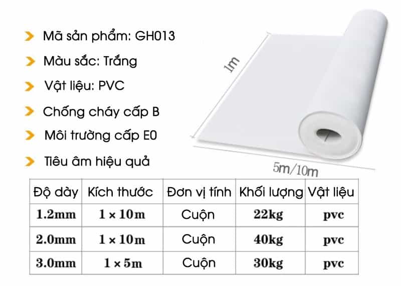 Thảm cuộn lót sàn tiêu âm sợi PVC màu trắng GH013 17