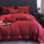 Bộ chăn ga gối sợi cotton xơ dài màu đỏ kiêu sa ZH9073