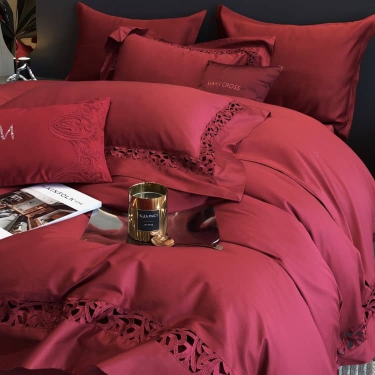 Bộ chăn ga gối sợi cotton xơ dài màu đỏ kiêu sa ZH9073 7