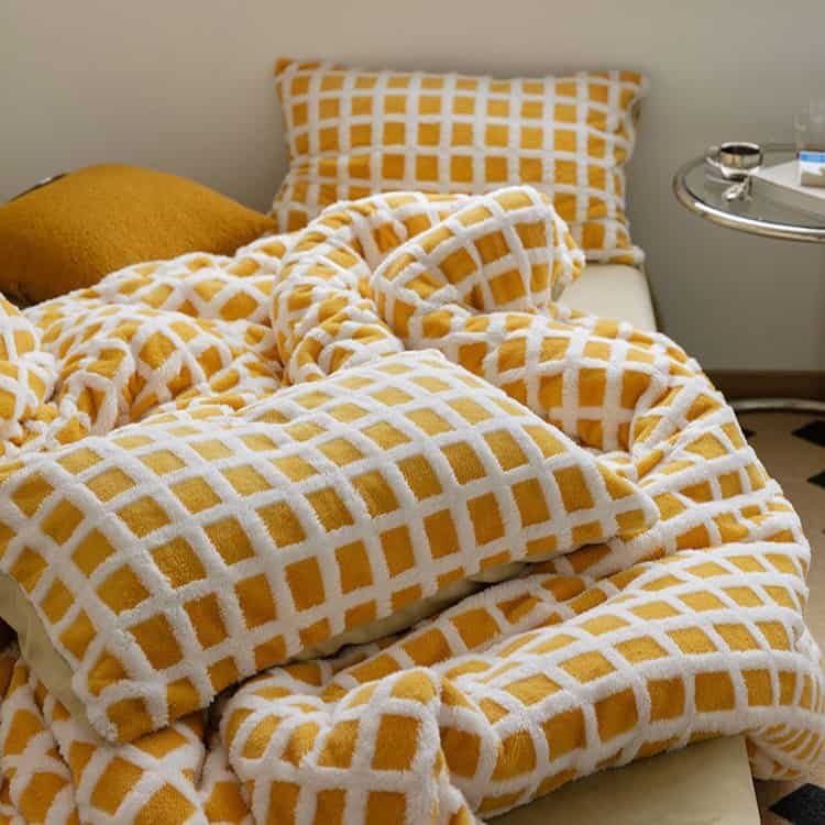 Bộ chăn ga lông nhung kẻ ca rô đơn giản ZH4607 5