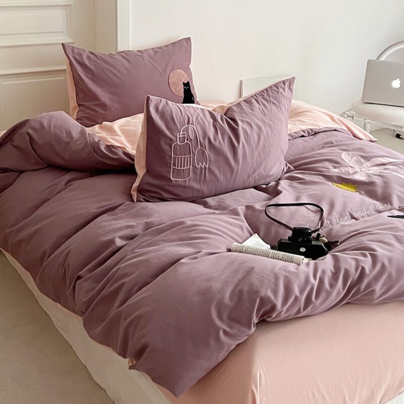 Bộ chăn ga vỏ gối cotton chải kỹ mèo đi biển MM3367