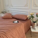 Bộ chăn ga vỏ gối cotton màu cam đất MM6675
