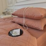 Bộ chăn ga vỏ gối cotton màu cam đất MM6675