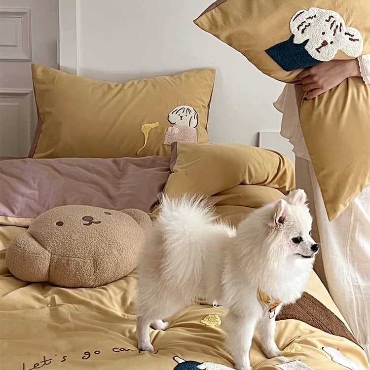 Bộ chăn ga vỏ gối cotton thêu hình chú chó MM3122 15