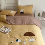 Bộ chăn ga vỏ gối cotton thêu hình chú chó MM3122