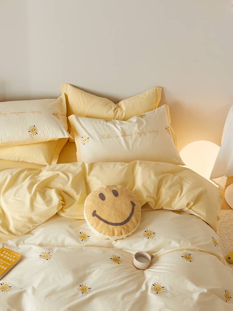 Bộ chăn ga vỏ gối cotton thêu mặt trời nhỏ JJ8371 11