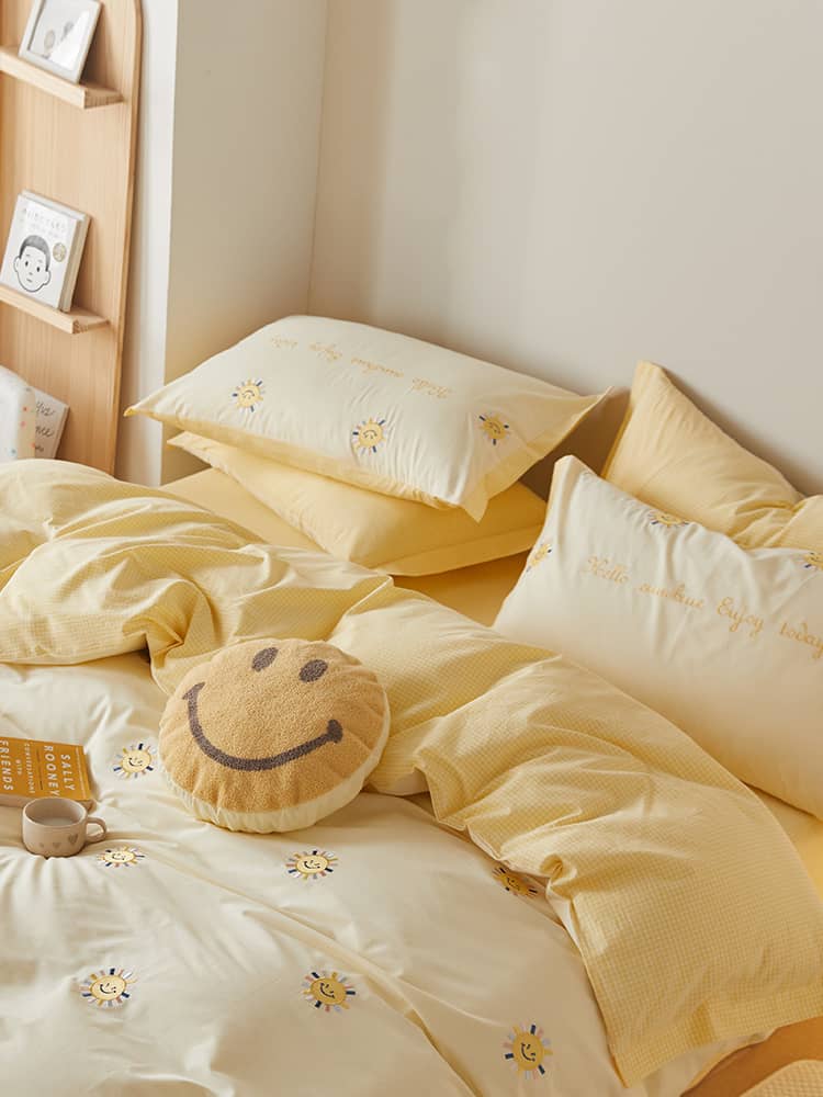 Bộ chăn ga vỏ gối cotton thêu mặt trời nhỏ JJ8371 13
