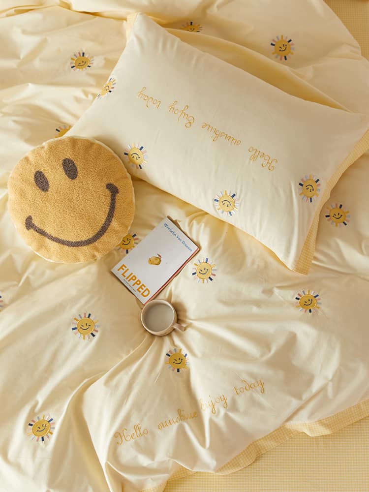 Bộ chăn ga vỏ gối cotton thêu mặt trời nhỏ JJ8371 15