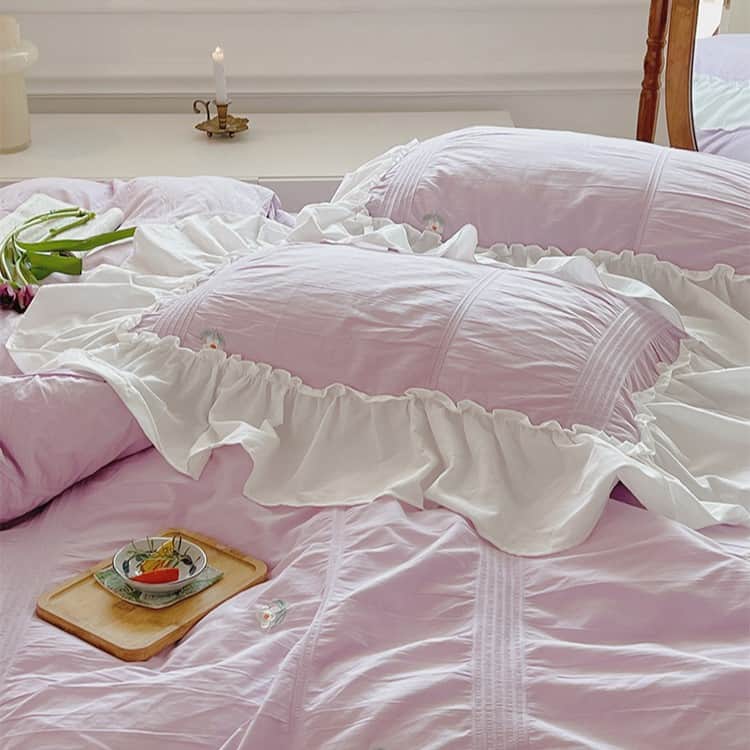 Bộ ga giường màu tím thêu hoa lãng mạn MM0375 14