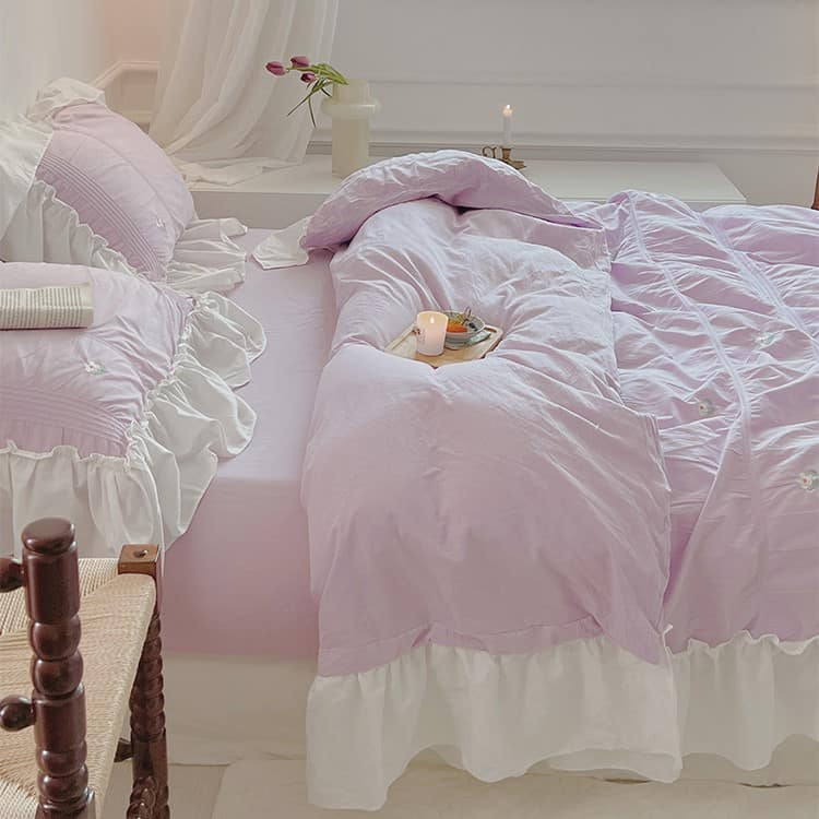 Bộ ga giường màu tím thêu hoa lãng mạn MM0375 6