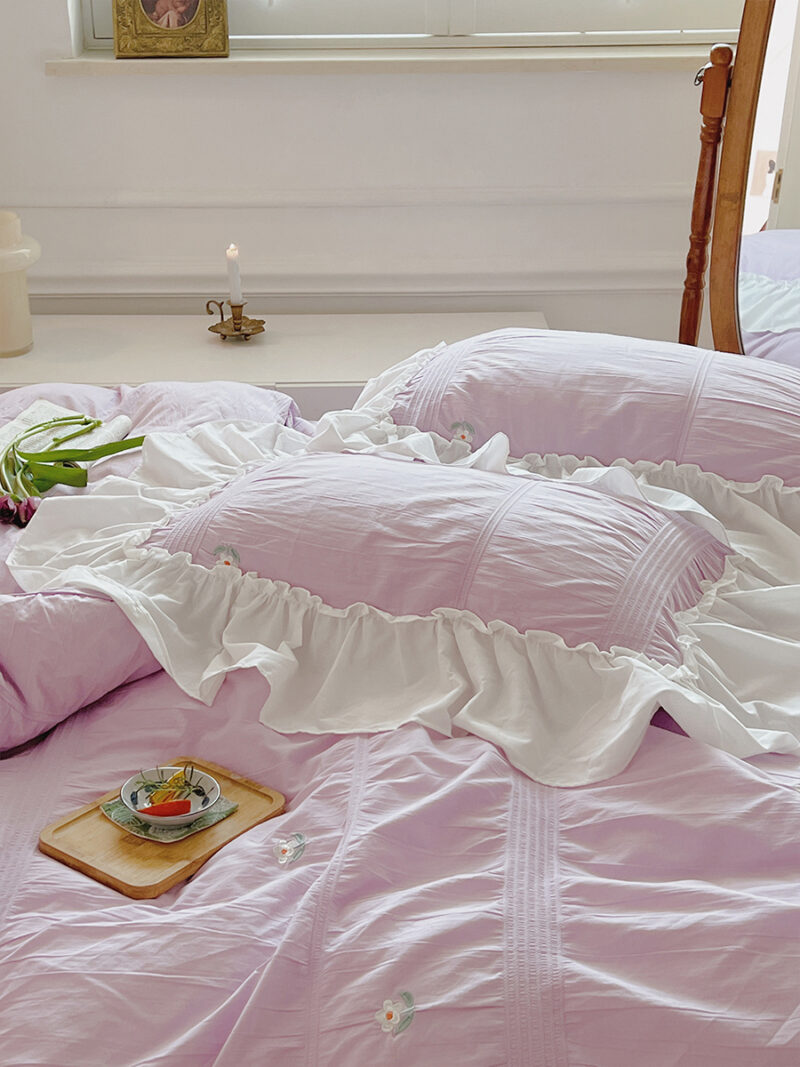 Bộ ga giường màu tím thêu hoa lãng mạn MM0375 4