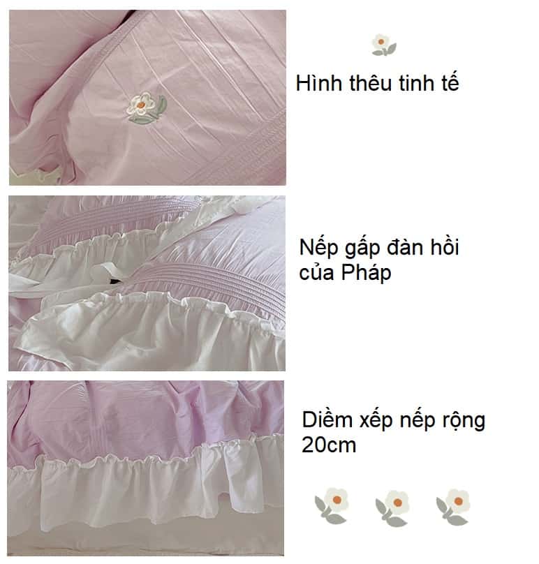 Bộ ga giường màu tím thêu hoa lãng mạn MM0375 10