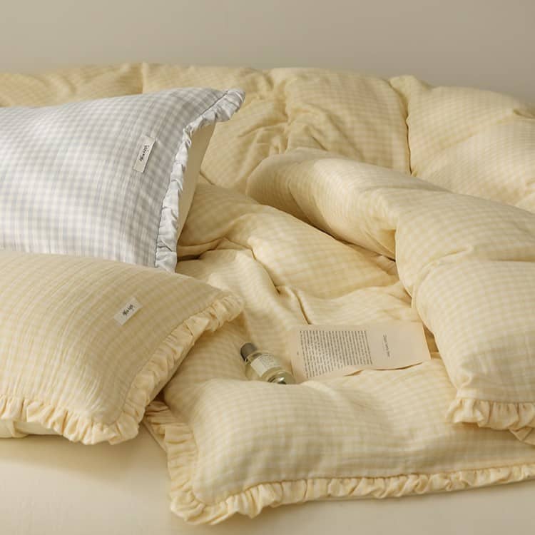 Bộ chăn ga gối Cotton sọc vuông hai lớp ZH6289 15