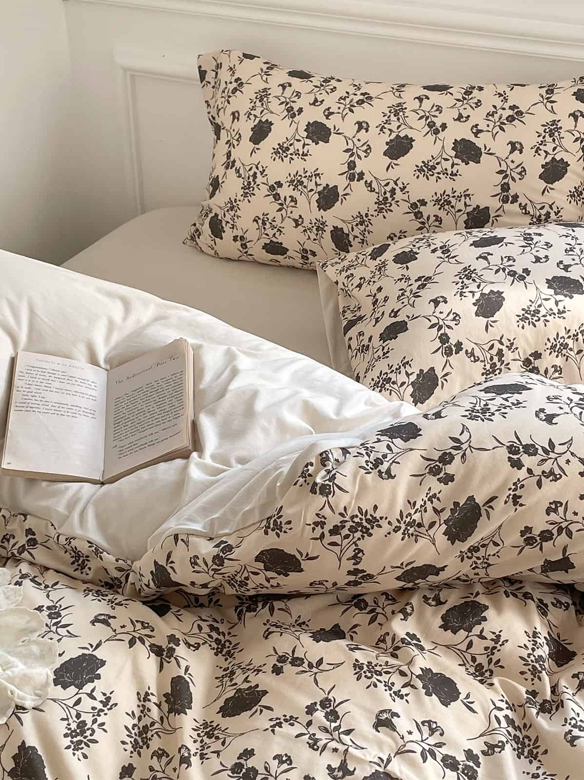 Bộ chăn ga gối cotton hoa hồng đen cá tính MM4807 4