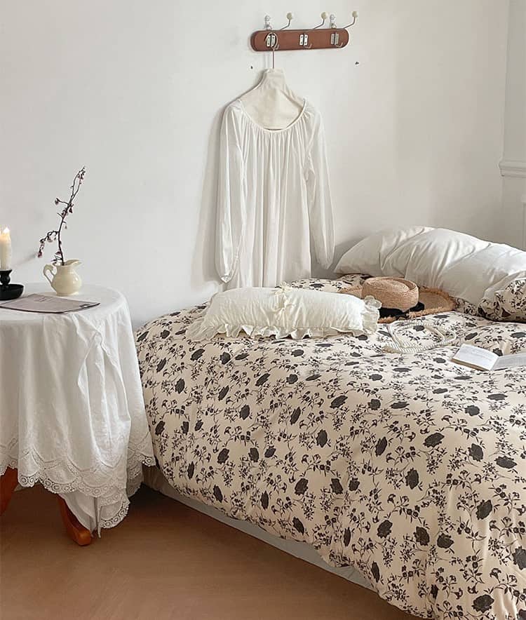 Bộ chăn ga gối cotton hoa hồng đen cá tính MM4807 7
