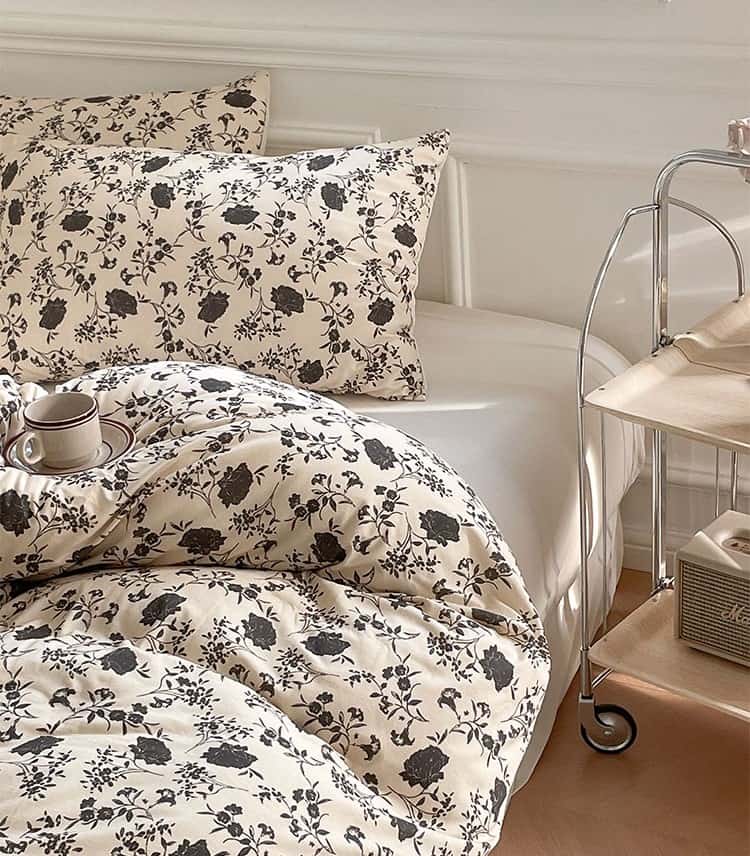 Bộ chăn ga gối cotton hoa hồng đen cá tính MM4807 8