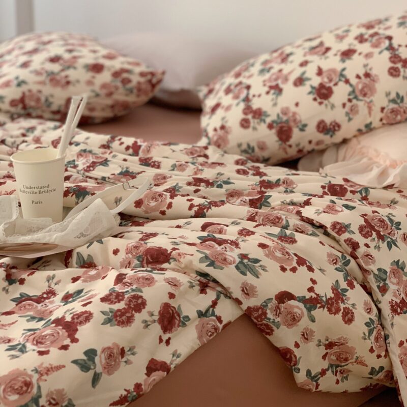 Bộ chăn ga gối cotton hoa hồng quyến rũ ZH5911 1
