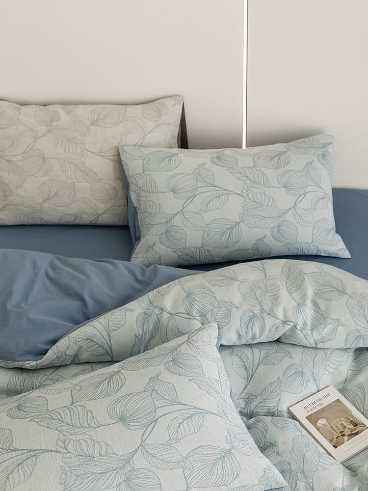 Bộ chăn ga gối cotton màu xanh da trời JJ7000 10